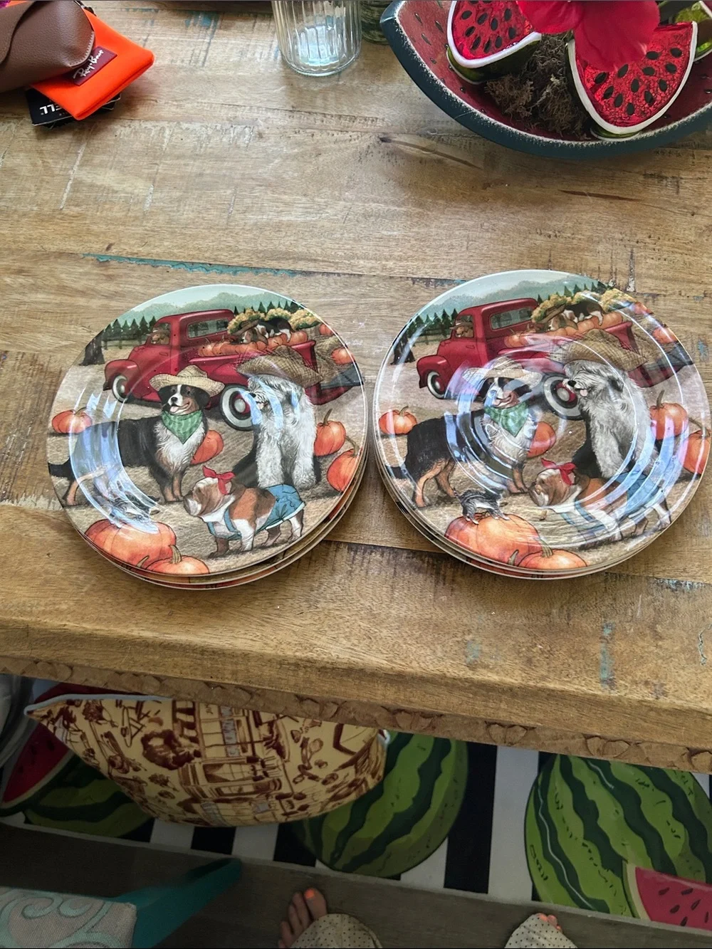 Seasonal Dog & Pumpkin 6 Decorative Plate - Red Truck Design. Great for fall.